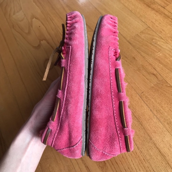Minnetonka moccasins Cassie slippers suede leather shoes pink youth girls size 2 - Picture 9 of 10